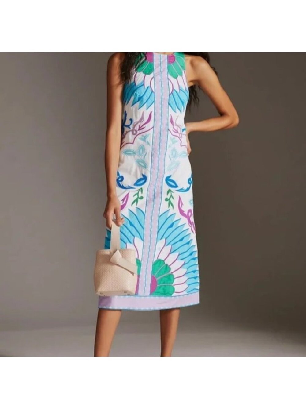 Maeve Anthropologie XS Deco Allover Applique Art Embroidered Floral Maxi Dress